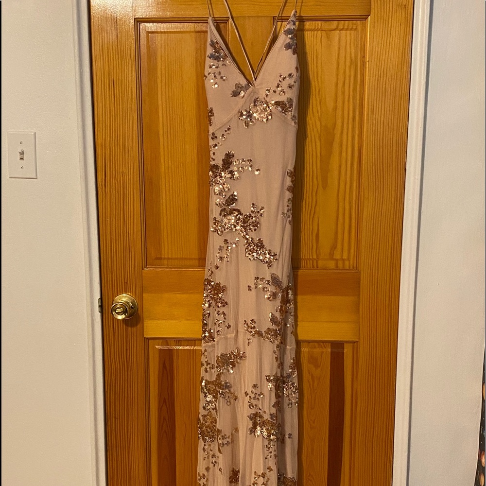 Shine Language Rose Gold Sequin Mermaid Maxi Dress